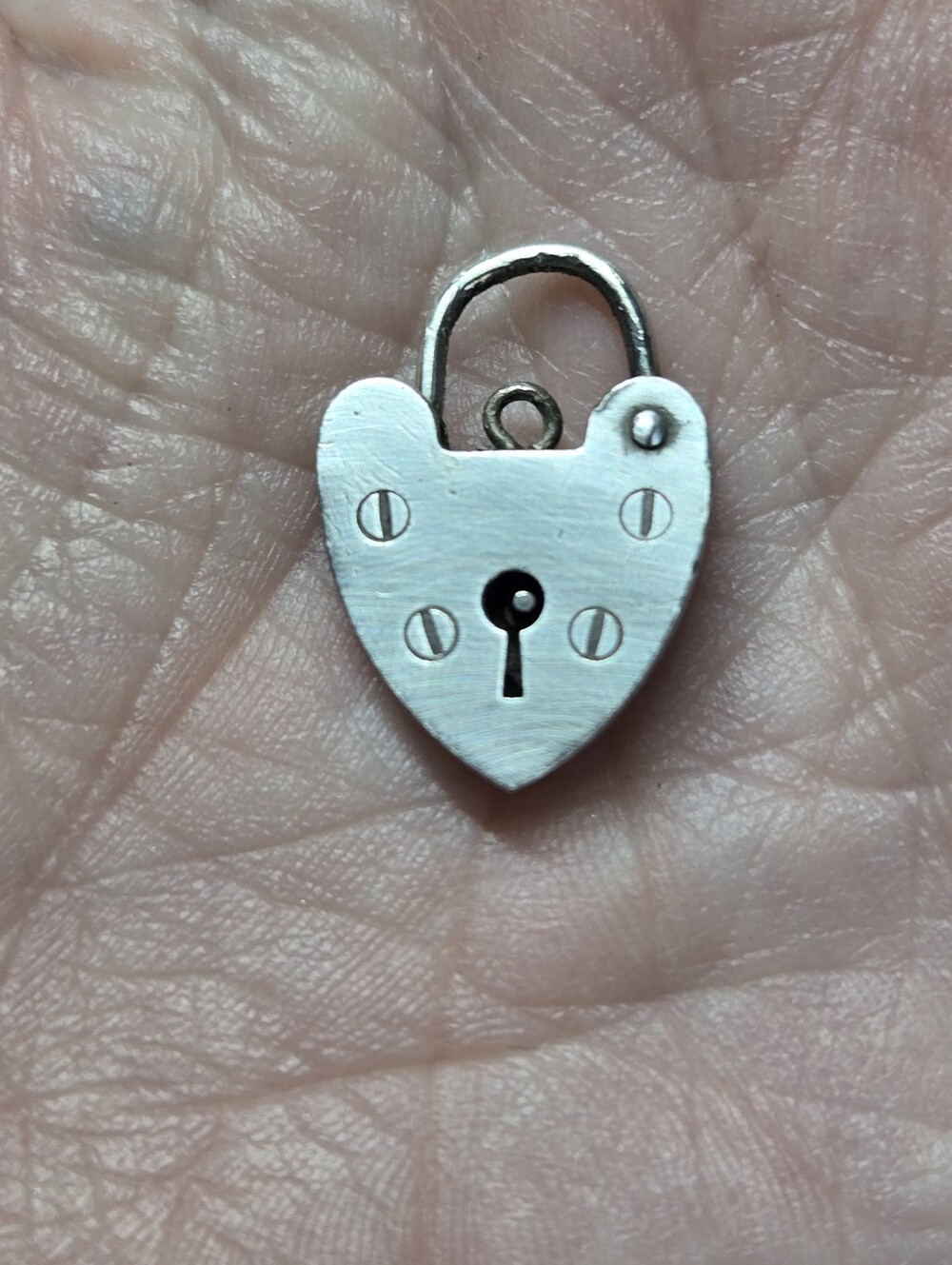 Victorian Sterling Silver Heart Padlock Charm Pendant - Silver